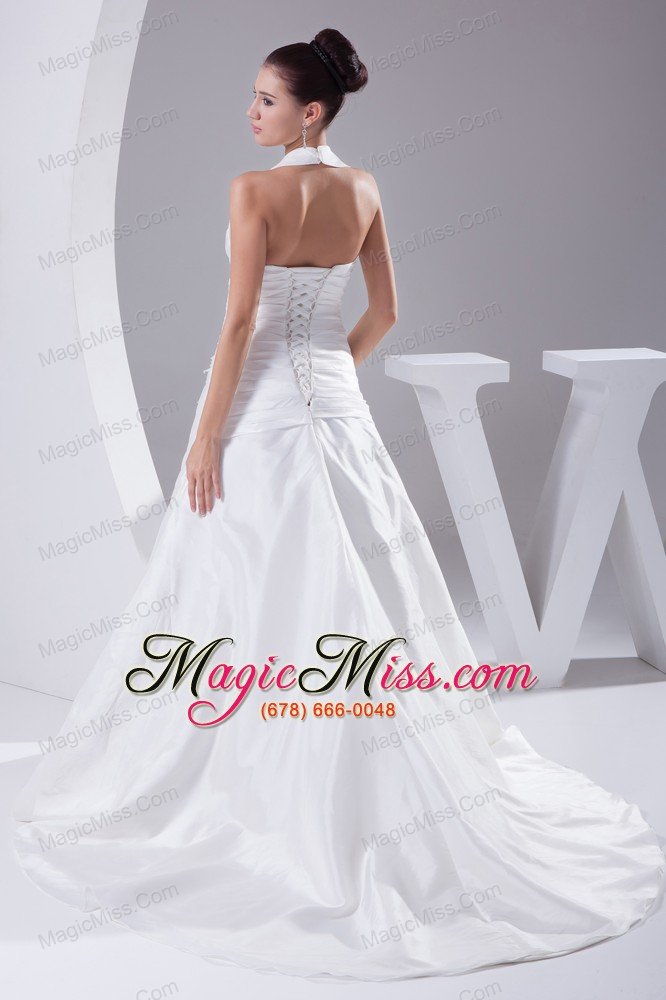 wholesale court train ruching halter a-line wedding dress with lace-up