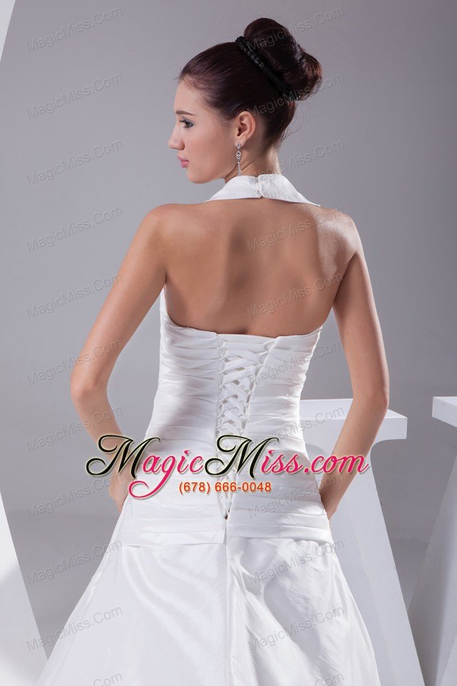 wholesale court train ruching halter a-line wedding dress with lace-up