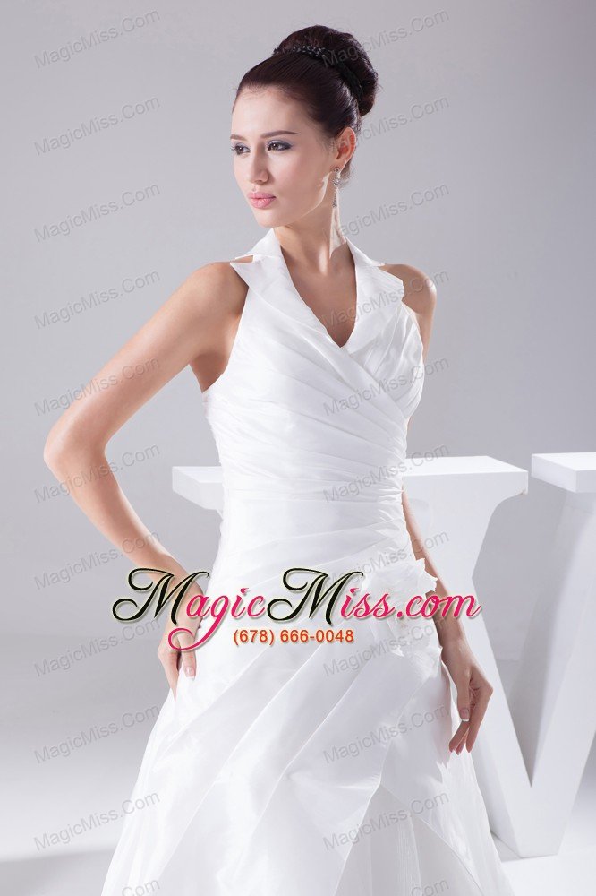 wholesale court train ruching halter a-line wedding dress with lace-up