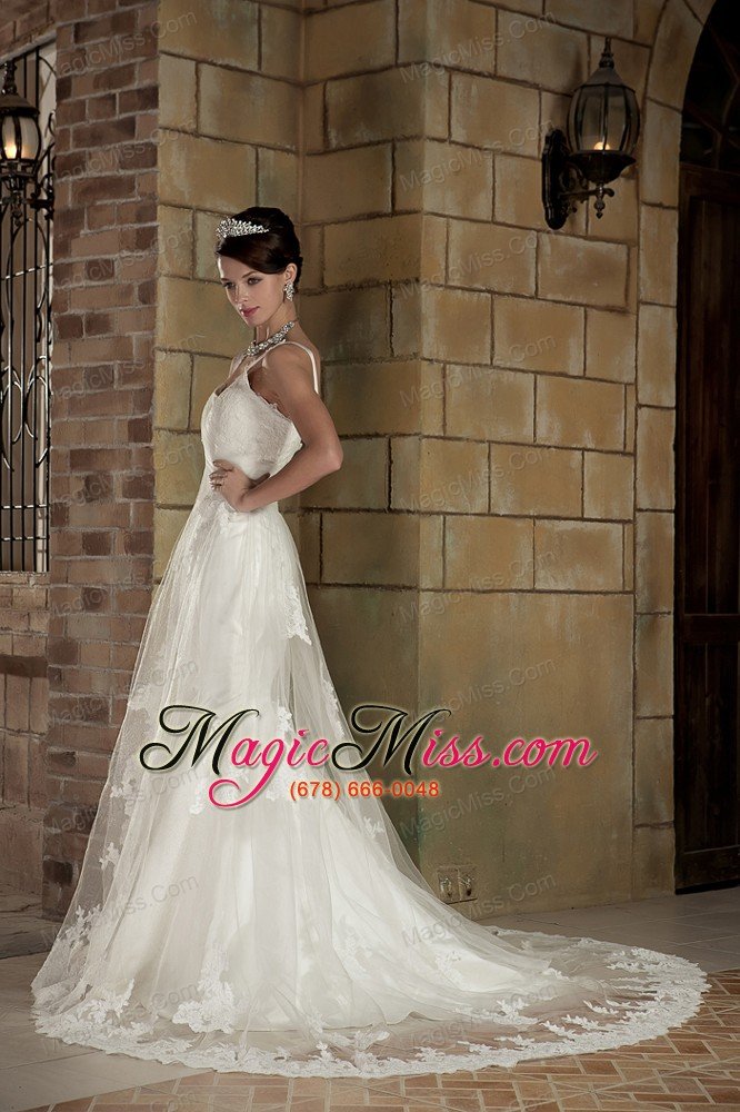 wholesale beauty mermaid straps chapel train tulle and taffeta lace wedding dress