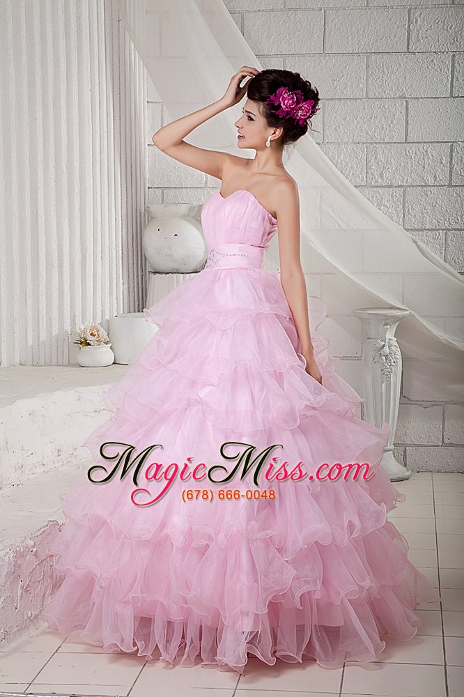 wholesale baby pink ball gown sweetheart floor-length organza beading quinceanea dress