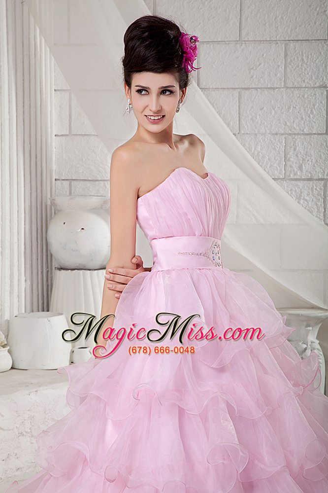 wholesale baby pink ball gown sweetheart floor-length organza beading quinceanea dress