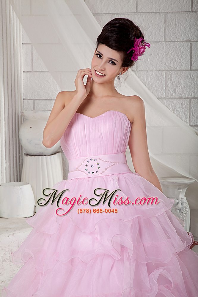 wholesale baby pink ball gown sweetheart floor-length organza beading quinceanea dress