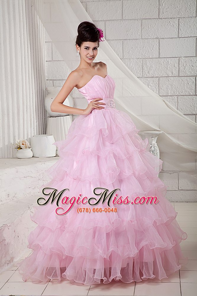 wholesale baby pink ball gown sweetheart floor-length organza beading quinceanea dress