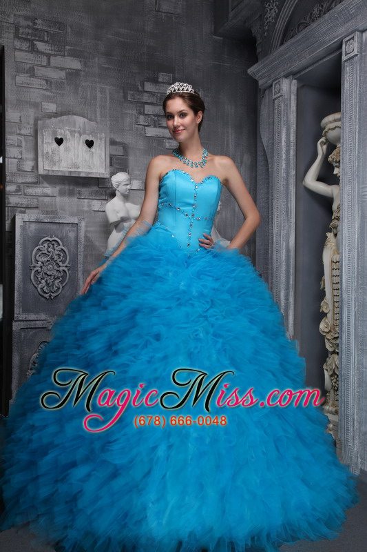 wholesale exclusive ball gown sweetheart floor-length taffeta and organza beading baby blue quinceanera dress