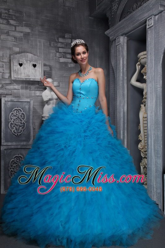 wholesale exclusive ball gown sweetheart floor-length taffeta and organza beading baby blue quinceanera dress