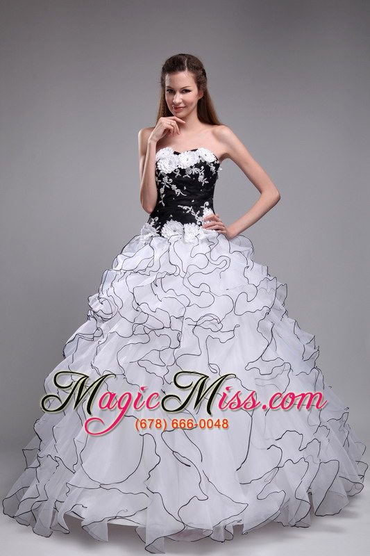 wholesale white ball gown sweetheart floor-length orangza applqiues and ruffles quinceanera dress