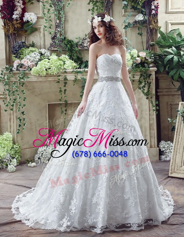 wholesale customized sleeveless court train appliques and bowknot lace up wedding dress