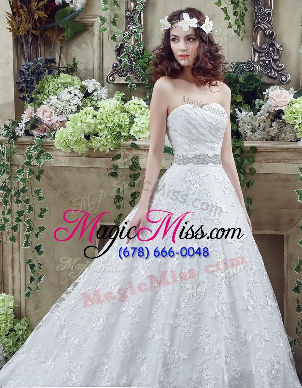 wholesale customized sleeveless court train appliques and bowknot lace up wedding dress