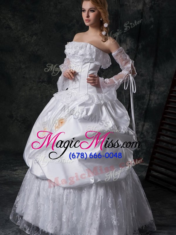 wholesale artistic taffeta sleeveless floor length wedding gowns and lace and appliques and pick ups