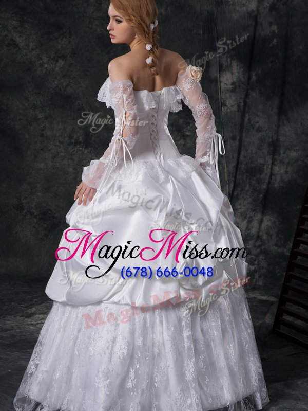 wholesale artistic taffeta sleeveless floor length wedding gowns and lace and appliques and pick ups