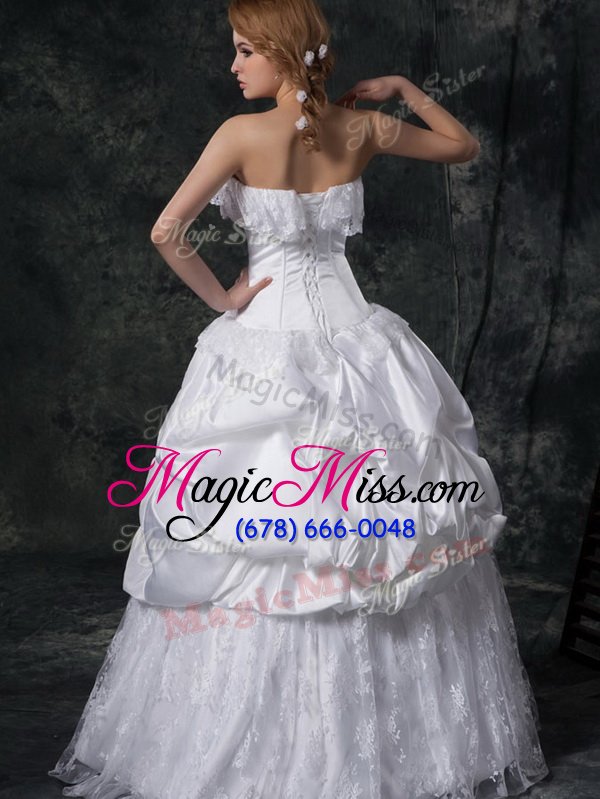 wholesale artistic taffeta sleeveless floor length wedding gowns and lace and appliques and pick ups