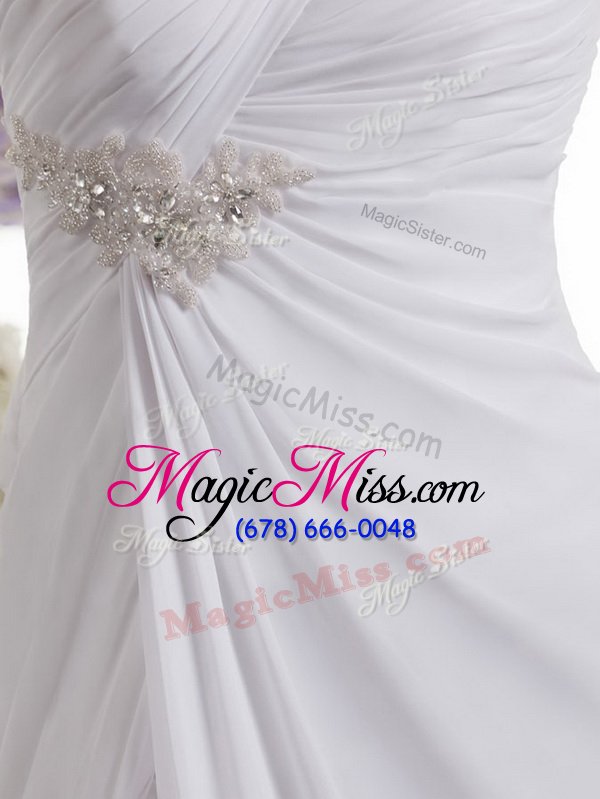 wholesale best one shoulder beading and ruching wedding dresses white lace up sleeveless