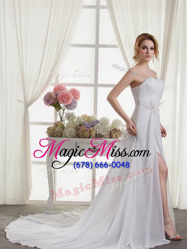 wholesale column/sheath sleeveless white wedding gowns court train lace up