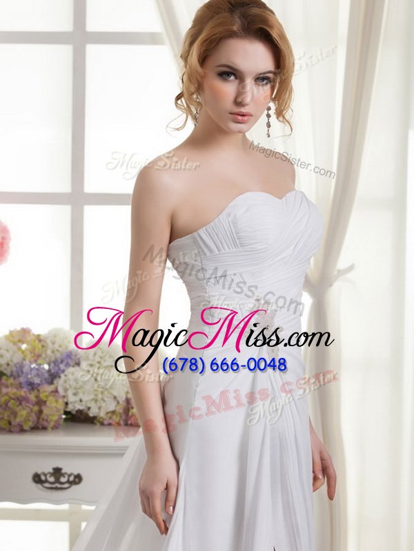 wholesale column/sheath sleeveless white wedding gowns court train lace up