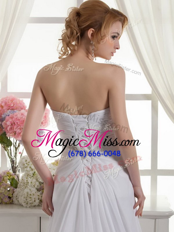 wholesale column/sheath sleeveless white wedding gowns court train lace up