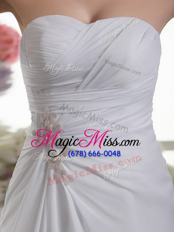 wholesale column/sheath sleeveless white wedding gowns court train lace up