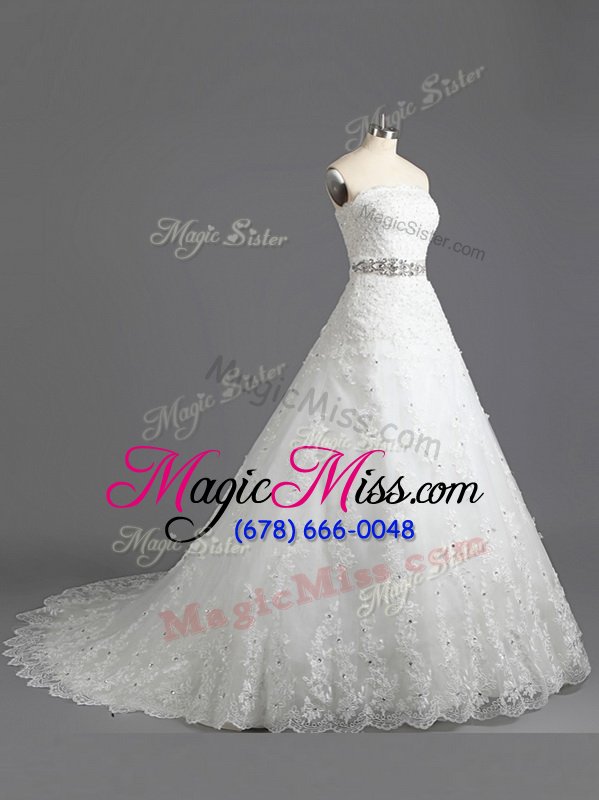 wholesale best white scalloped neckline beading and lace wedding gowns sleeveless lace up