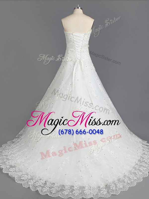 wholesale best white scalloped neckline beading and lace wedding gowns sleeveless lace up