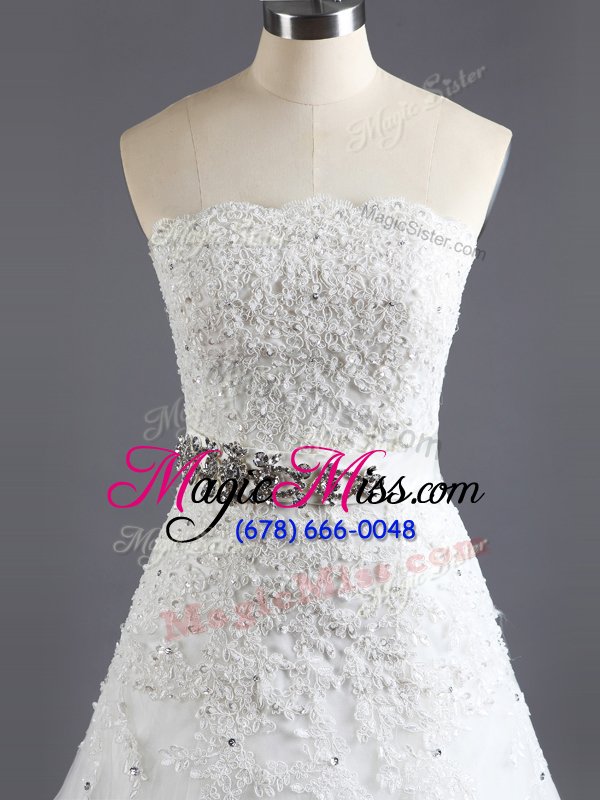 wholesale best white scalloped neckline beading and lace wedding gowns sleeveless lace up