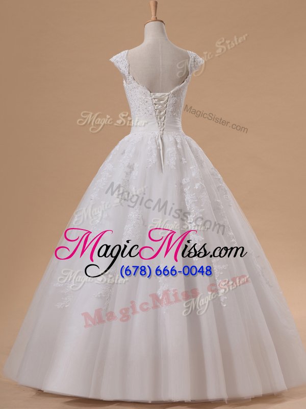 wholesale white cap sleeves lace and appliques and sequins floor length wedding gowns