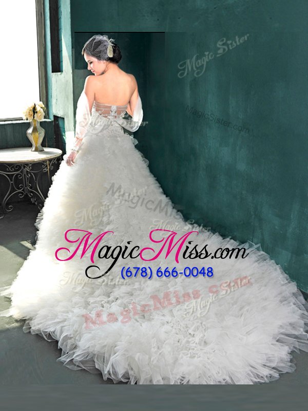 wholesale exquisite with train a-line cap sleeves white wedding gowns chapel train backless