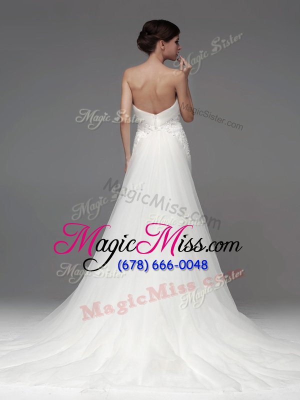 wholesale latest sleeveless brush train zipper lace wedding gowns