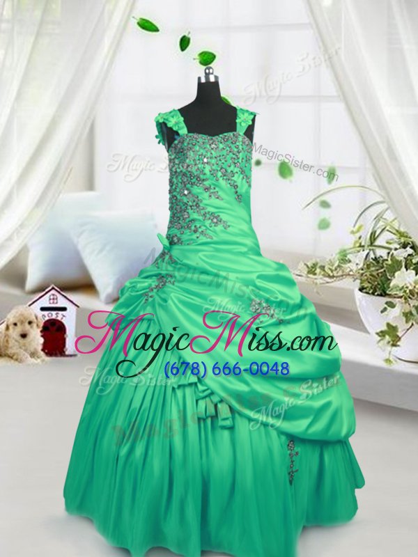 wholesale floor length lace up pageant gowns for girls green and in for party and wedding party with beading and pick ups