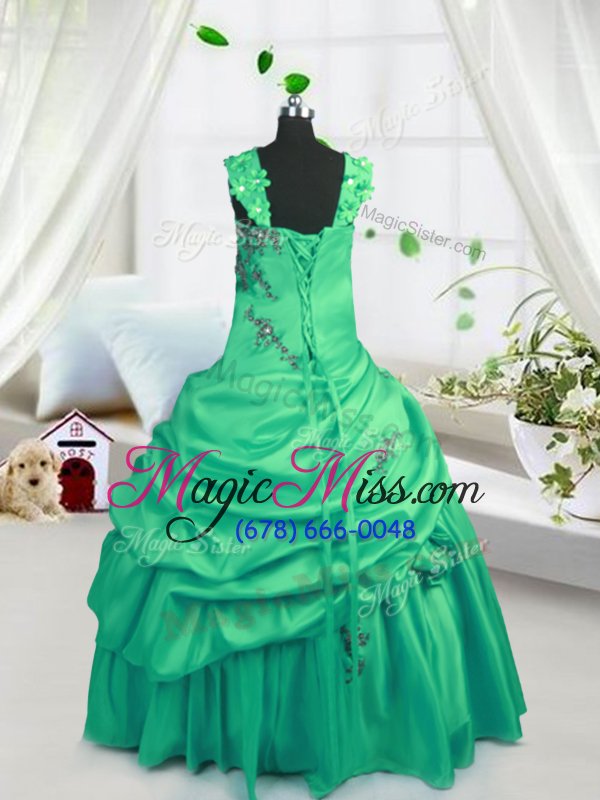 wholesale floor length lace up pageant gowns for girls green and in for party and wedding party with beading and pick ups