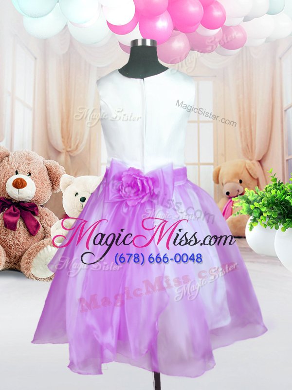 wholesale new arrival scoop lilac organza zipper flower girl dresses for less sleeveless knee length hand made flower