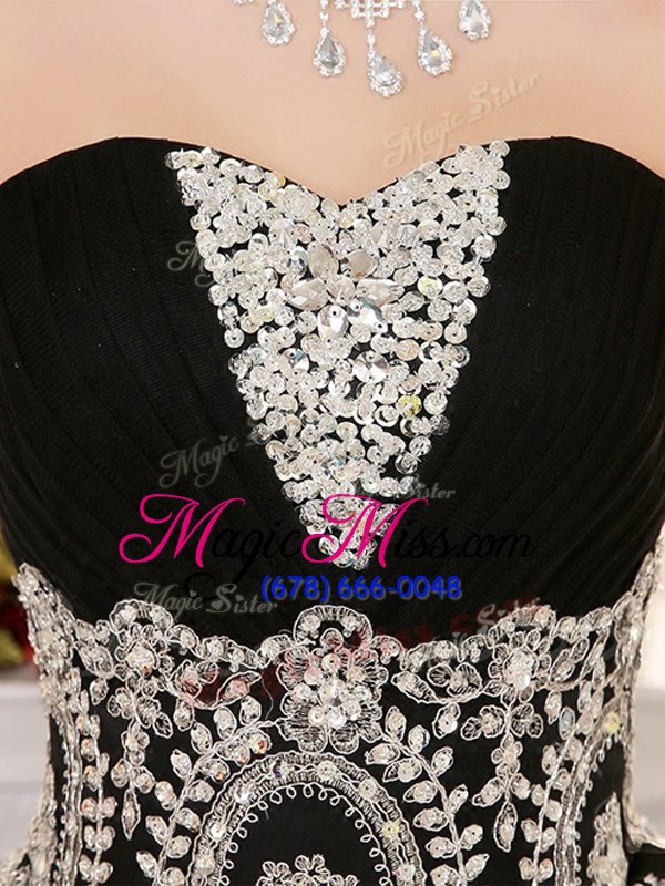 wholesale exquisite black ball gowns beading and appliques quinceanera dress lace up tulle sleeveless floor length