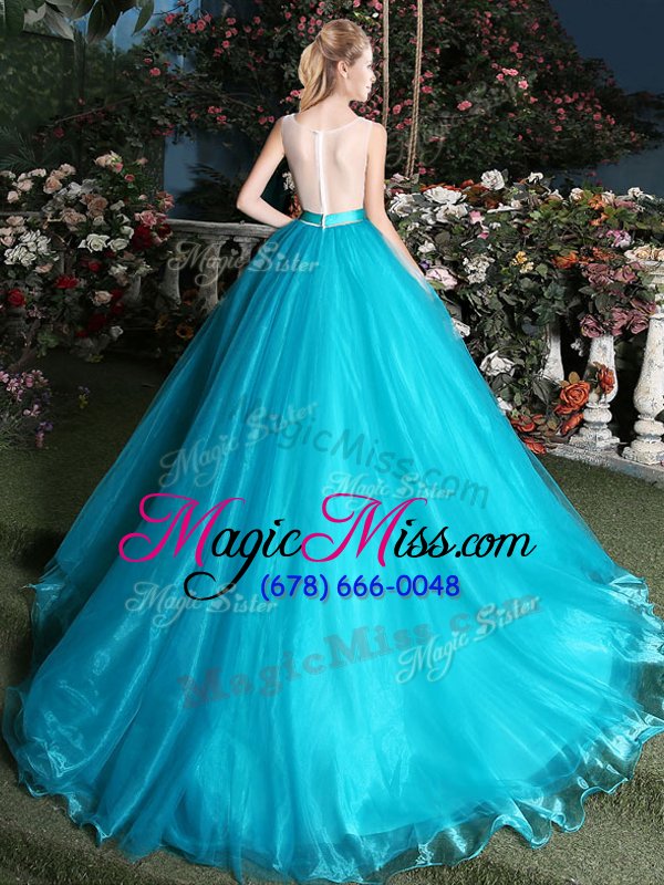 wholesale pretty teal sweet 16 dresses scoop sleeveless brush train zipper