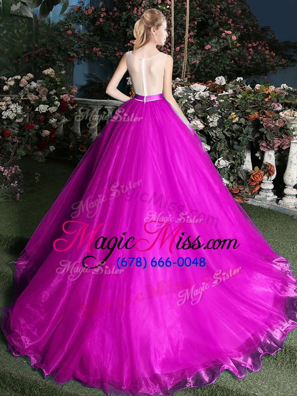 wholesale custom made scoop fuchsia ball gowns appliques and belt 15 quinceanera dress zipper organza sleeveless