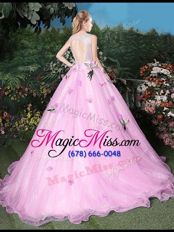 wholesale cute scoop lace up quinceanera dresses lilac and in for military ball and sweet 16 and quinceanera with appliques brush train