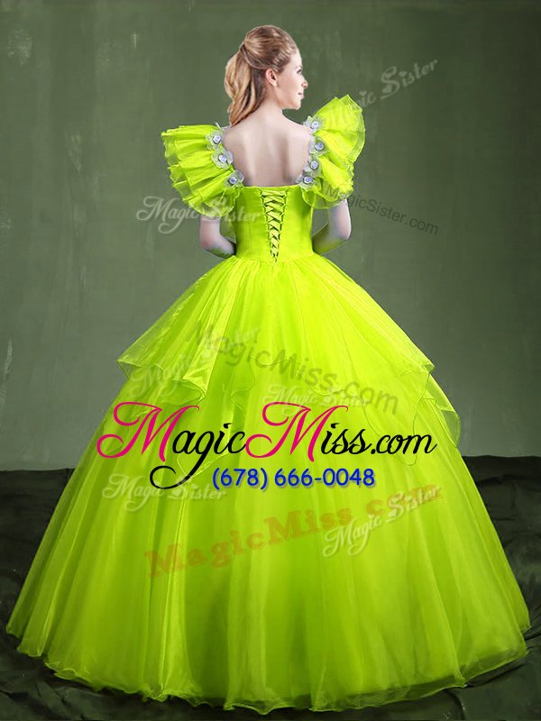 wholesale superior sweetheart sleeveless lace up vestidos de quinceanera yellow green organza