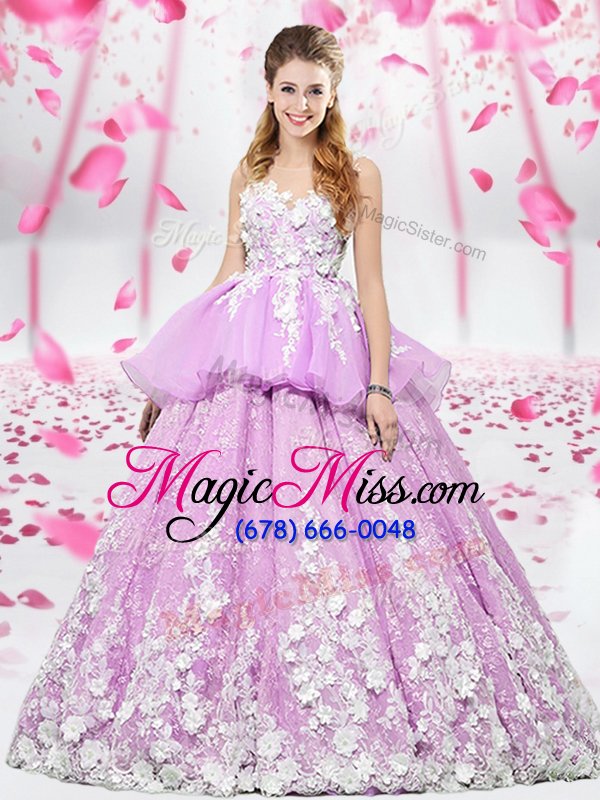 wholesale scoop lilac lace up 15 quinceanera dress lace and appliques sleeveless floor length