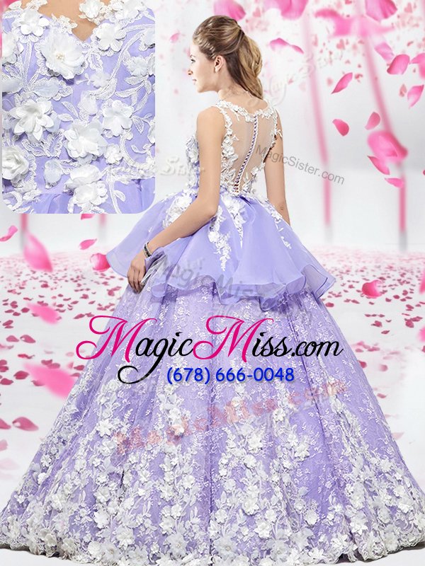 wholesale scoop lilac lace up 15 quinceanera dress lace and appliques sleeveless floor length