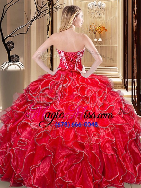 wholesale new arrival hot pink sleeveless embroidery and ruffles floor length quinceanera gowns