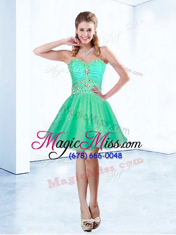 wholesale best sweetheart sleeveless organza prom gown beading and ruching lace up