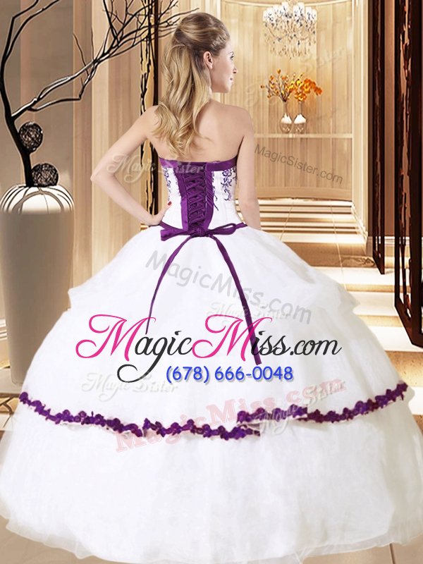 wholesale sophisticated white organza lace up sweet 16 dress sleeveless floor length embroidery and ruffled layers