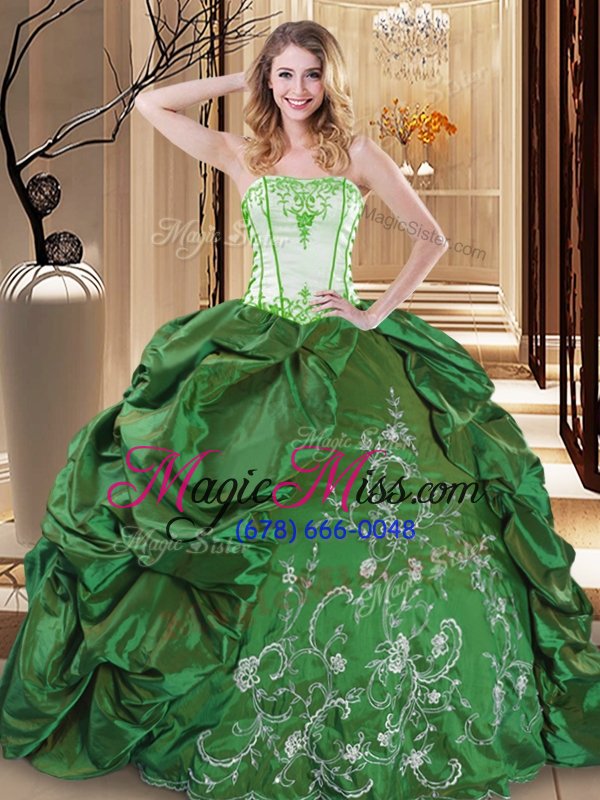 wholesale captivating green sleeveless floor length embroidery lace up 15th birthday dress